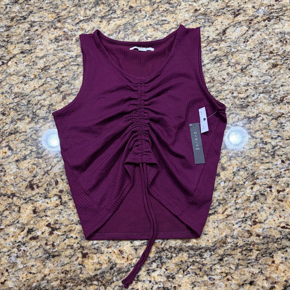 NEW ONeill Womens Cinched Front Ribbed Tank Top Burgundy Plum Small ws